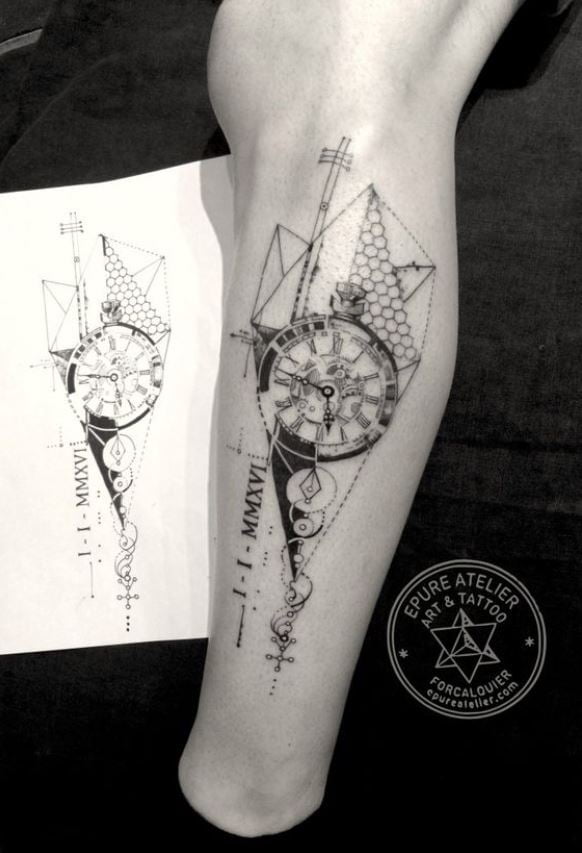  Tatouage Date D'anniversaire Et Horloge Graphique 