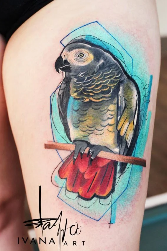  Tatouage Oiseau Femme Perroquet Sur Un Bâton