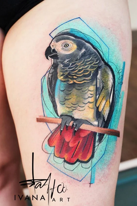 Tatouage Oiseau Femme Perroquet Sur Un Bâton
