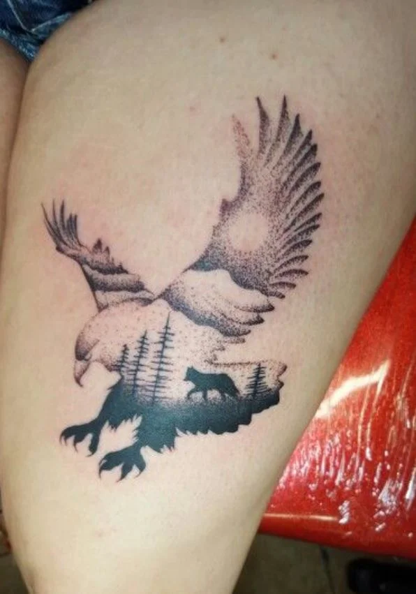 Tatouage Oiseau Femme Aigle Et Loup