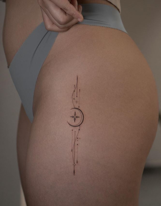 Tatouage étoile Ornementale Avec Croissant De Lune 