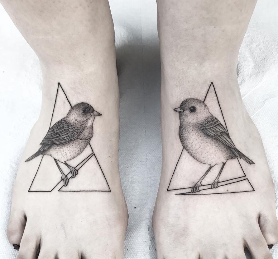 Tatouage Duo D'oiseaux Gris Femme 