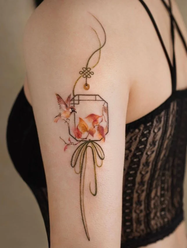 Tatouage Oiseau Femme Moineau Et Norigae