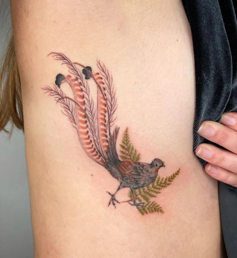 Tatouage Oiseau Lyre Femme Sur La Côte