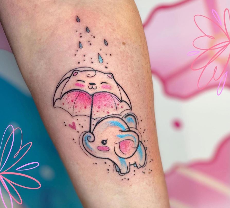 Tatouage Bébé éléphant Et Parapluie 