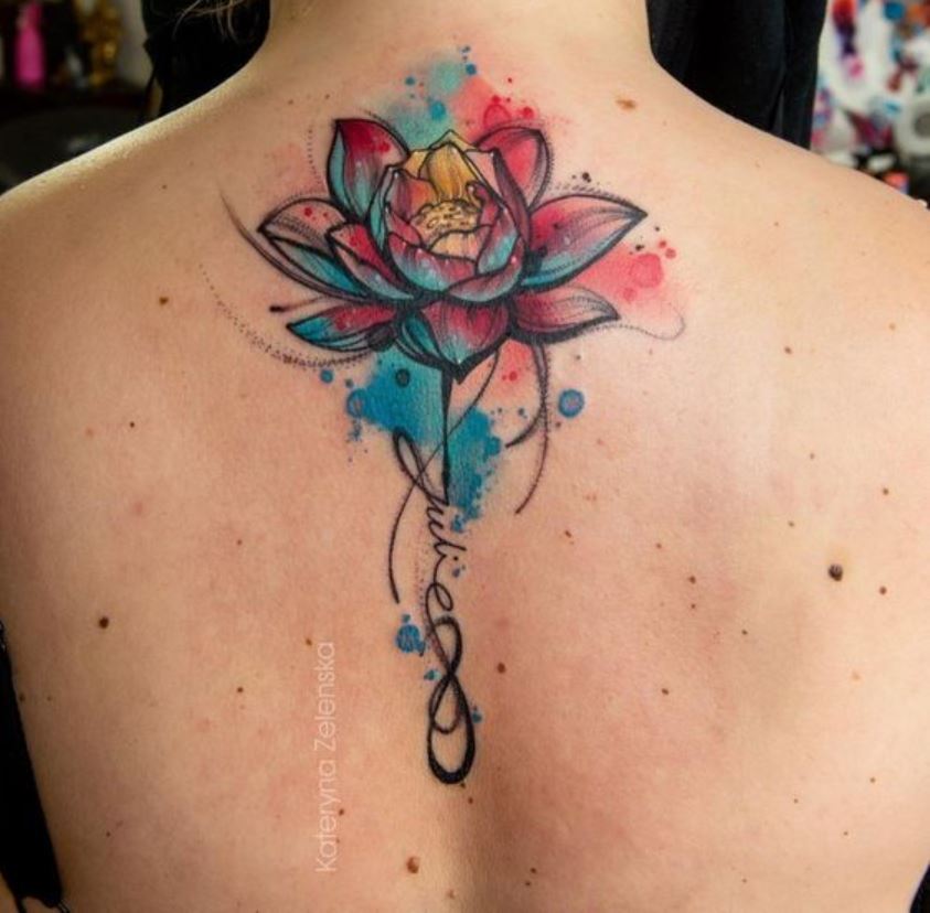 Tatouage Fleur De Lotus Et Lettrage Infini 