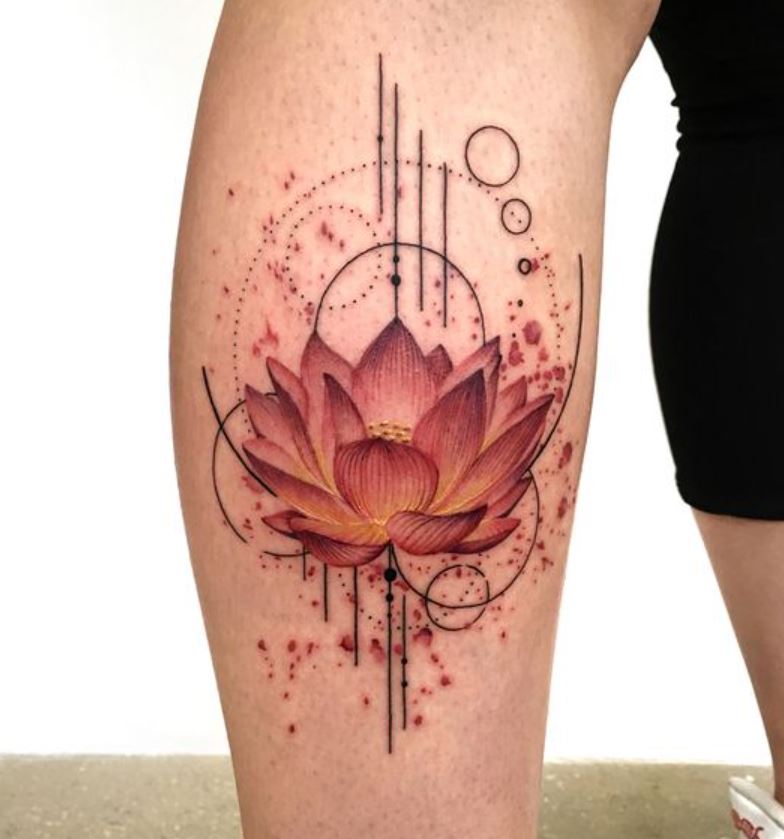 Tatouage Fleur De Lotus Géométrique En Dots Et En Lignes 