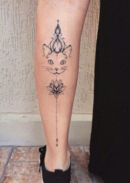 Tatouage Chat Fleur