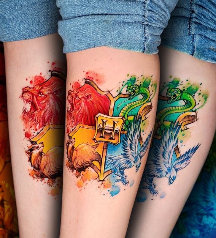 Tatouage Harry Potter Mascottes En Aquarelle 
