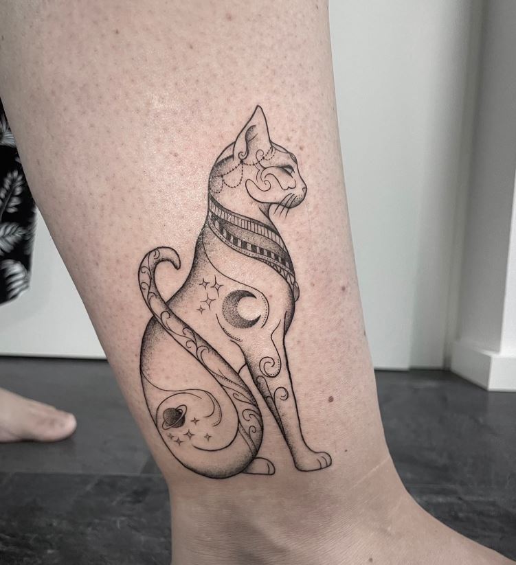 Tatouage égyptien Chat Astral Sur Le Pied 