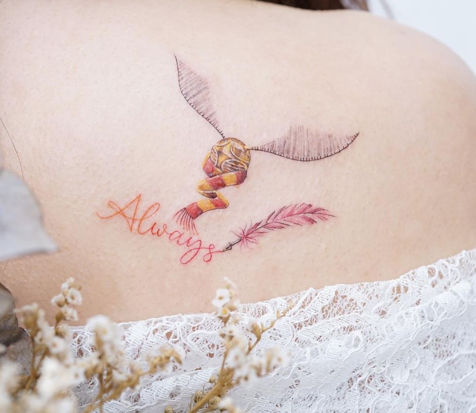 Tatouage Harry Potter Snitch D'or Et Lettrage 