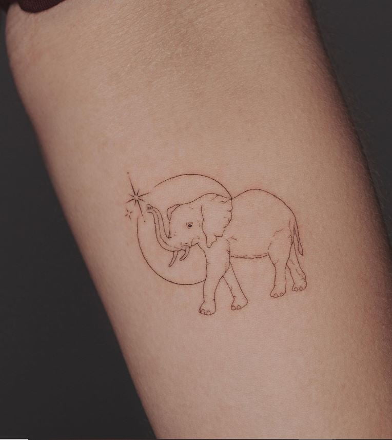  Tatouage éléphant Et Duo D'étoiles