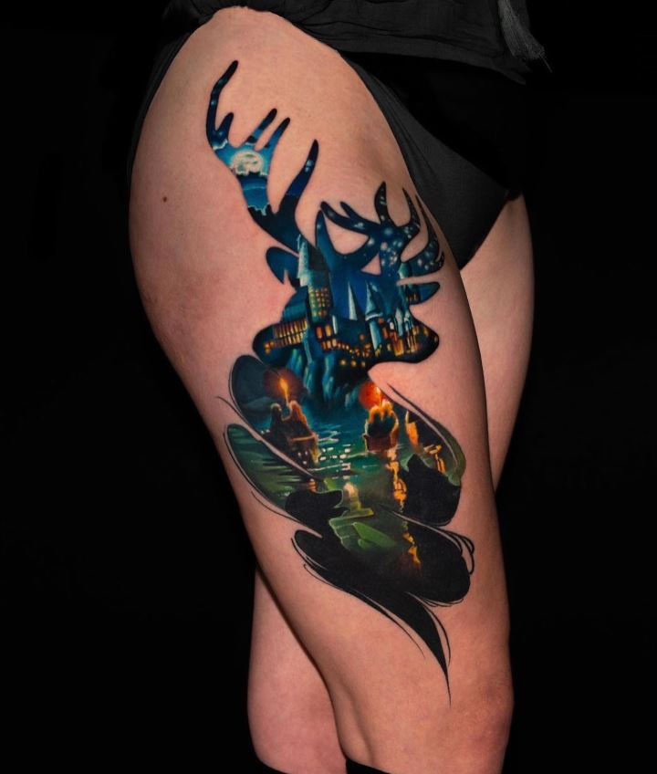 Tatouage Harry Potter Poudlard Imprimé Sur Un Cerf 