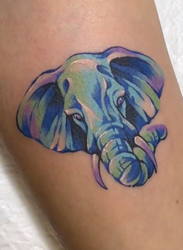 Tatouage Tête D'éléphant Coloré 