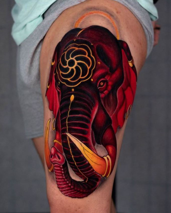  Tatouage New School éléphant Rouge Velours 