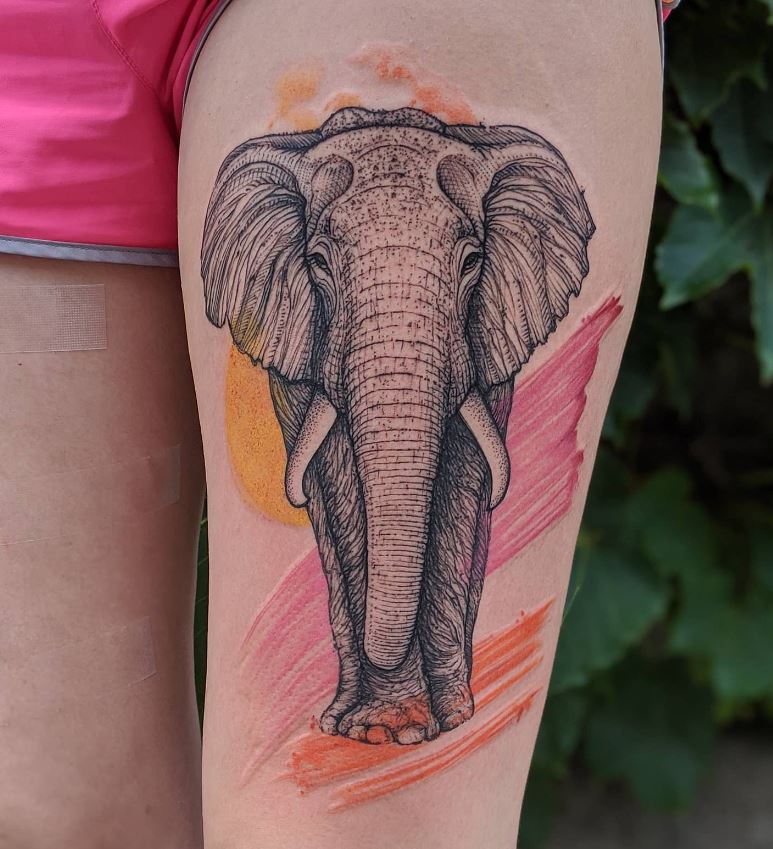 Tatouage éléphant D'afrique Et Fresque Tricolore