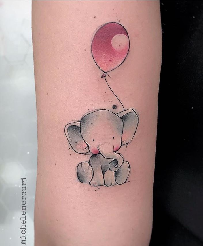 Tatouage Bébé éléphant Et Ballon 