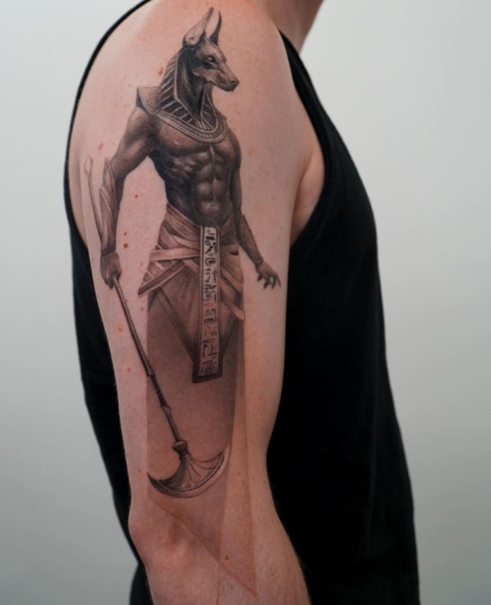 Tatouage égyptien Anubis Et Sceptre Le Bras 