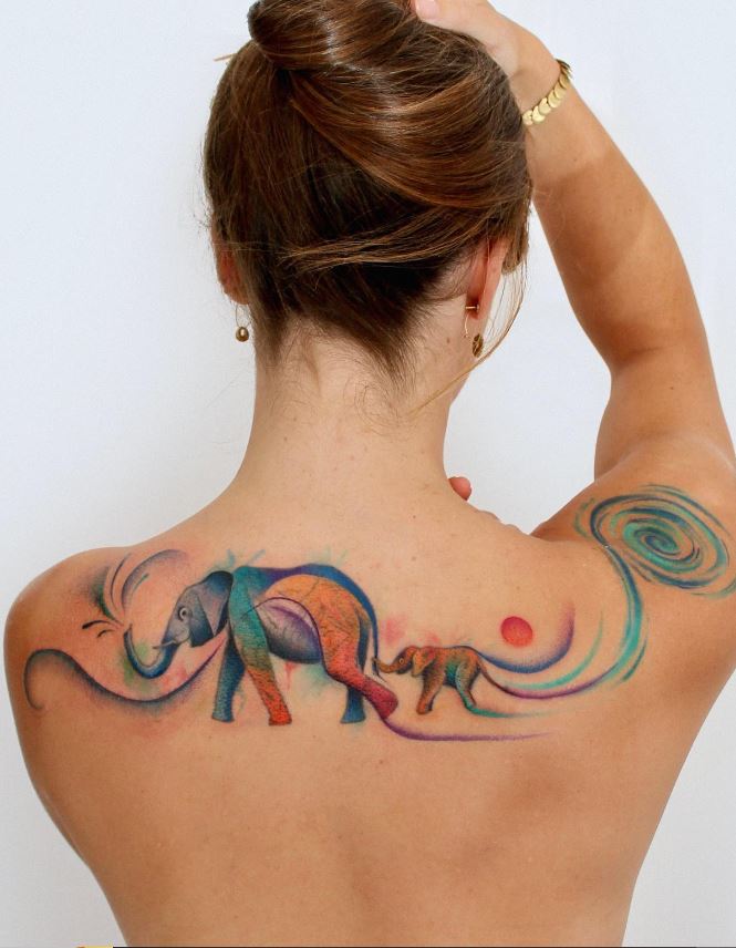 Tatouage Maman Et Bébé éléphant 