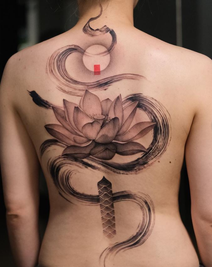 Tatouage Fleur De Lotus Et Pleine Lune 