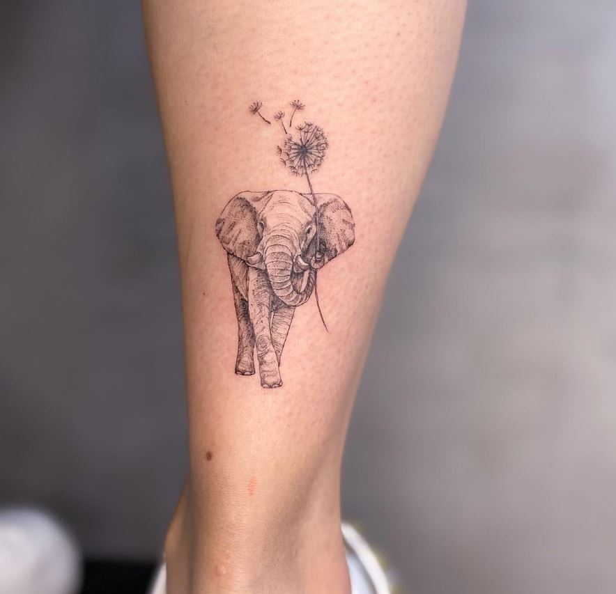 Tatouage éléphant Et Pissenlit 