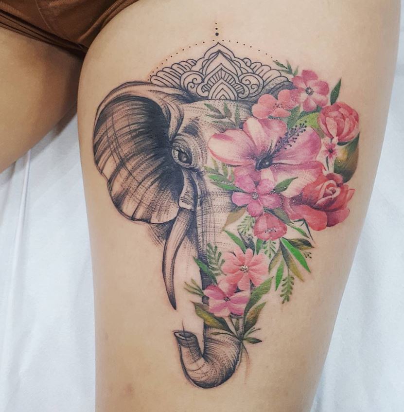  Tatouage éléphant Floral Et Mandala