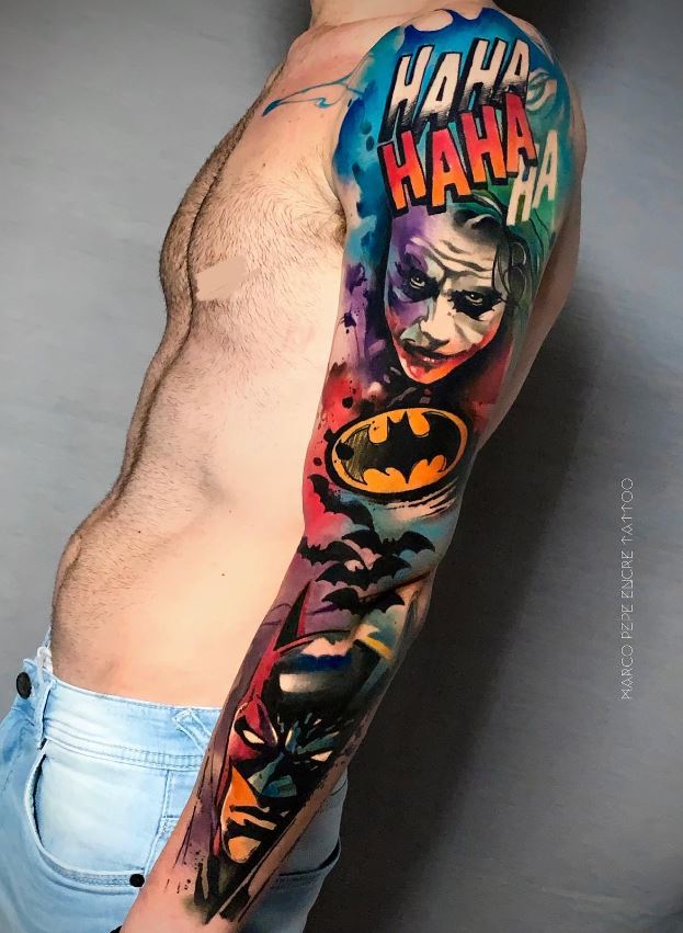 Tatouage Bras Entier Homme Jocker Et Batman 