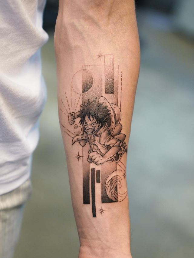 Tatouage One Piece Luffy Géométrique 