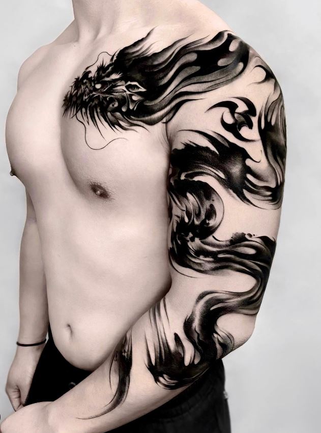 Tatouage Bras Homme Dragon Abstrait