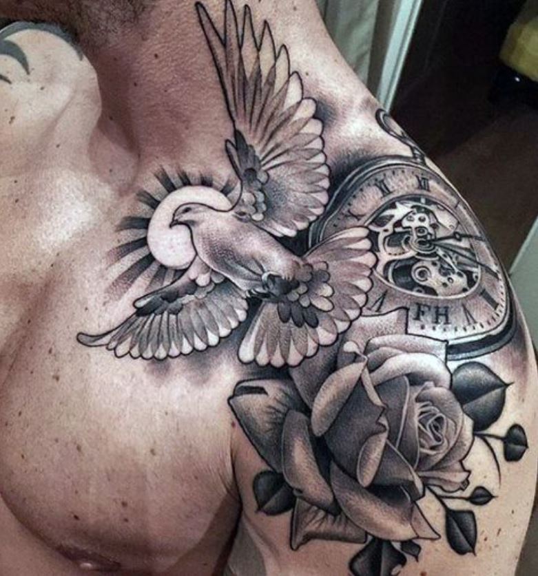 Tatouage Colombe, Montre Et Rose