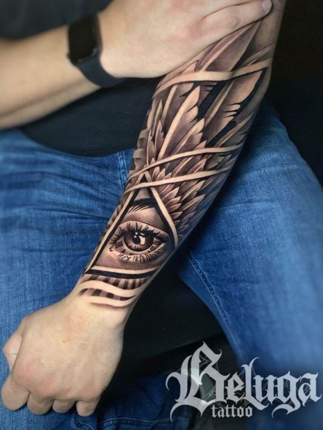 Tatouage Avant Bras Homme œil Et Plumes 