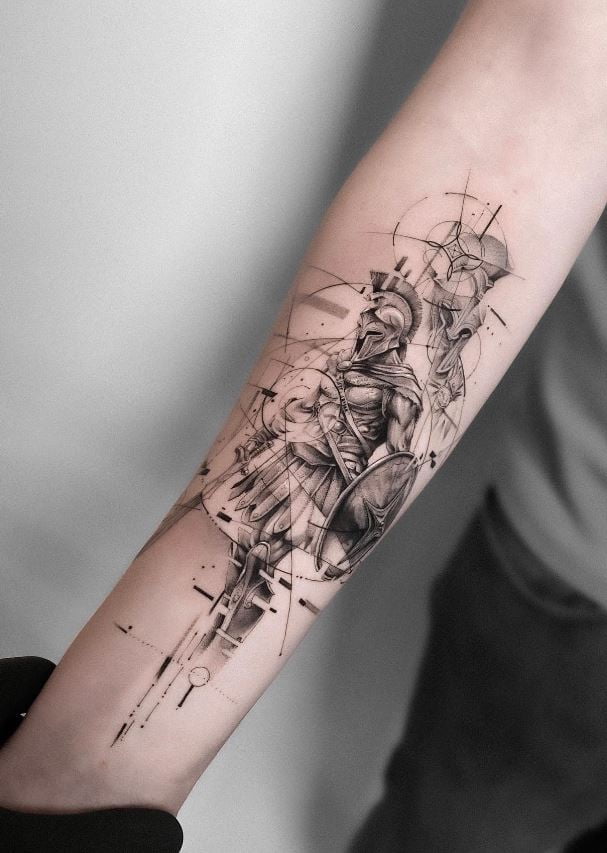 Tatouage Avant Bras Homme Guerrier Géométrique 