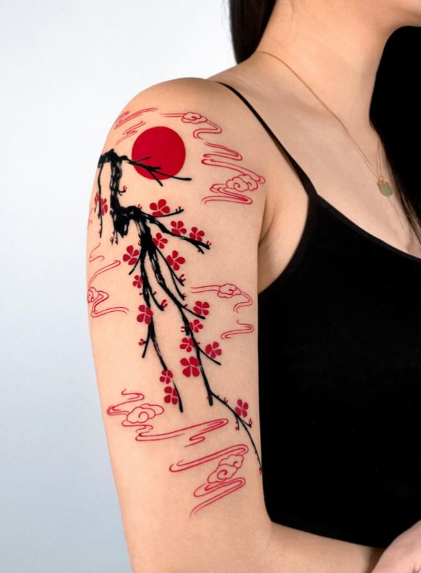 Tatouage Fleur De Cerisier Et Soleil