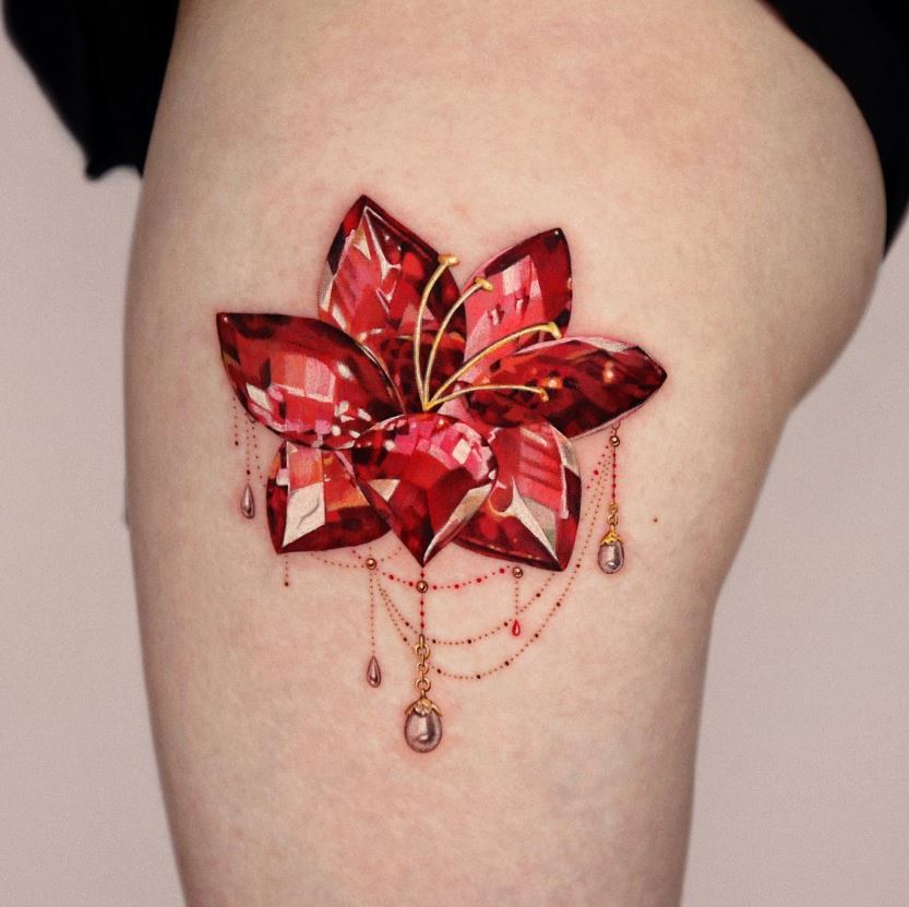 Tatouage Amaryllis En Diamant Rouge 