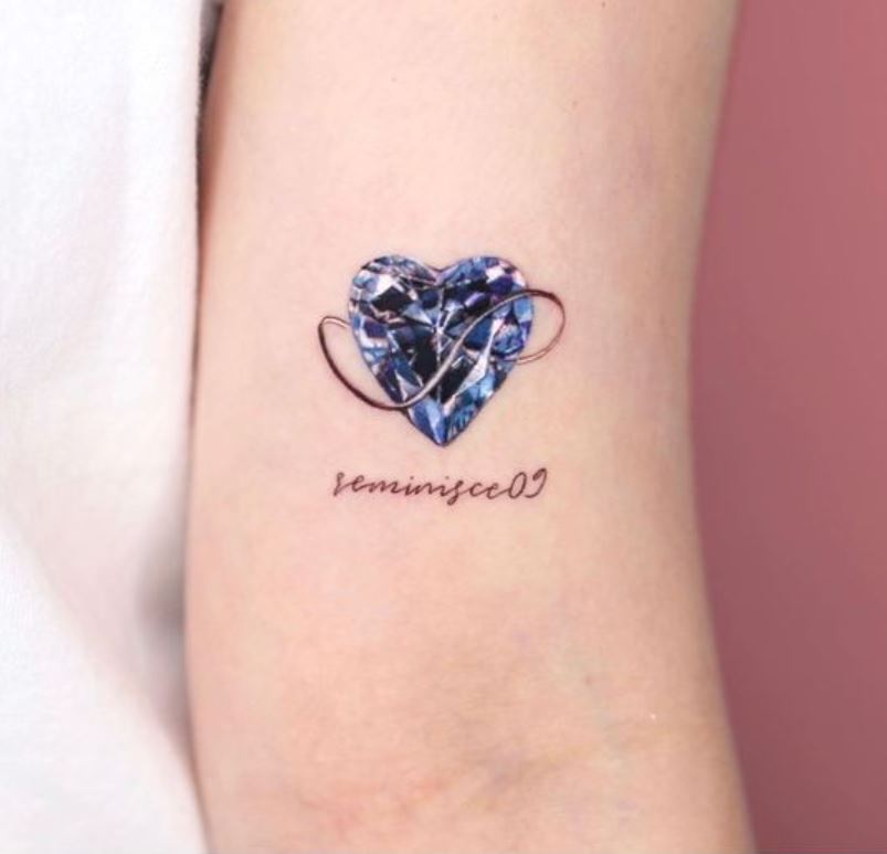 Tatouage Diamant Coeur Infini Et Message 