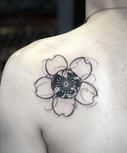 Tatouage Fleur De Cerisier Japonais Noir Et Blanc