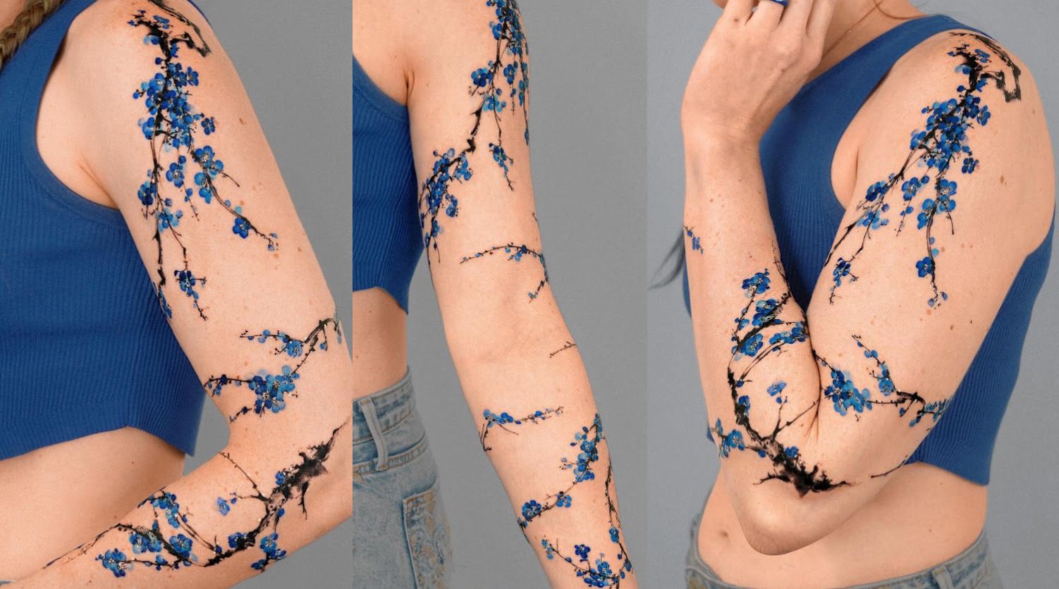 Tatouage Fleurs De Cerisier Bleues 