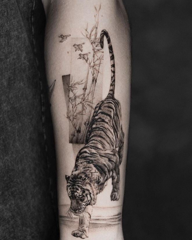  Tatouage Tigre Et Portrait De Bambou 