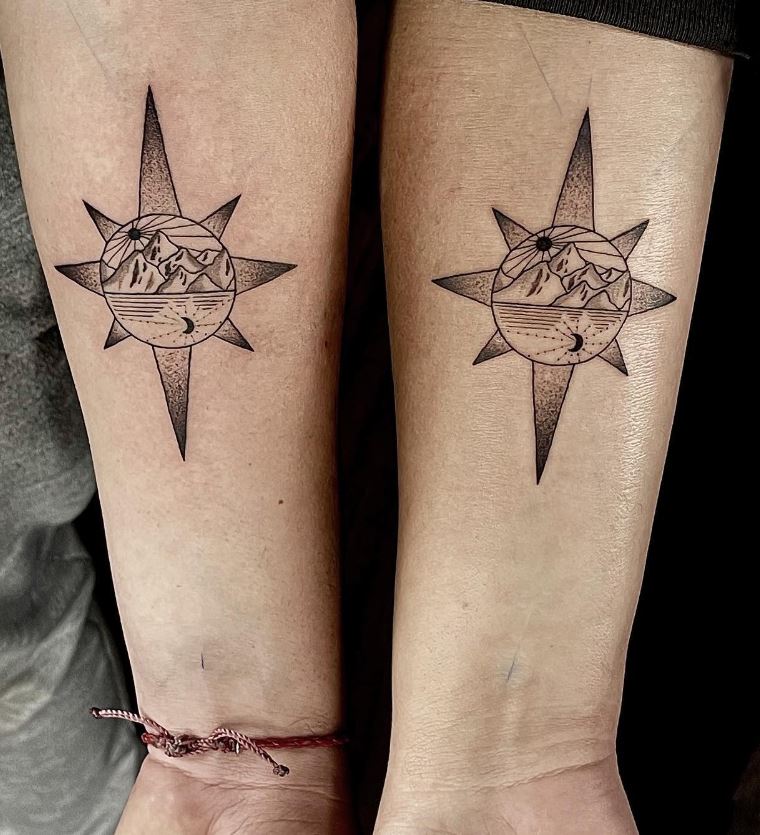 Tatouage Frère Et Sœur Astres Et Montagne 