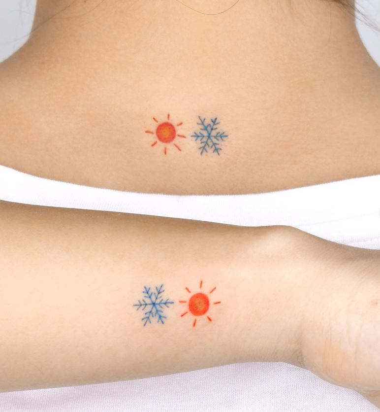 Tatouage Meilleure Amie Soleil Et Flocon De Neige 