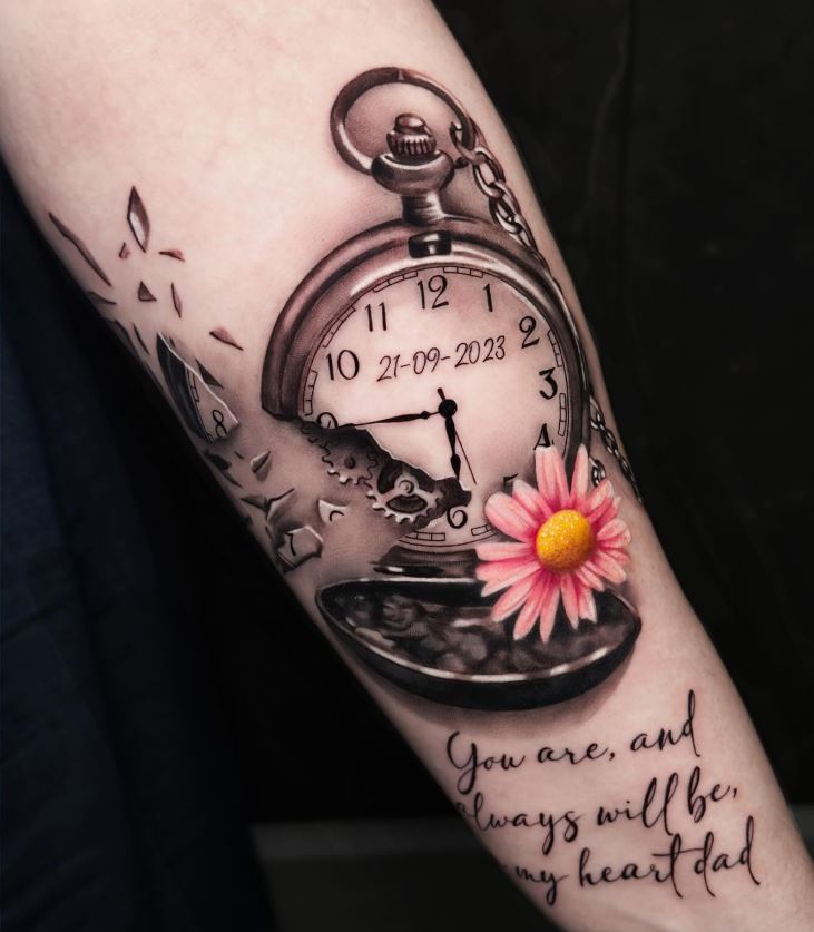 Tatouage Horloge Et Marguerite 
