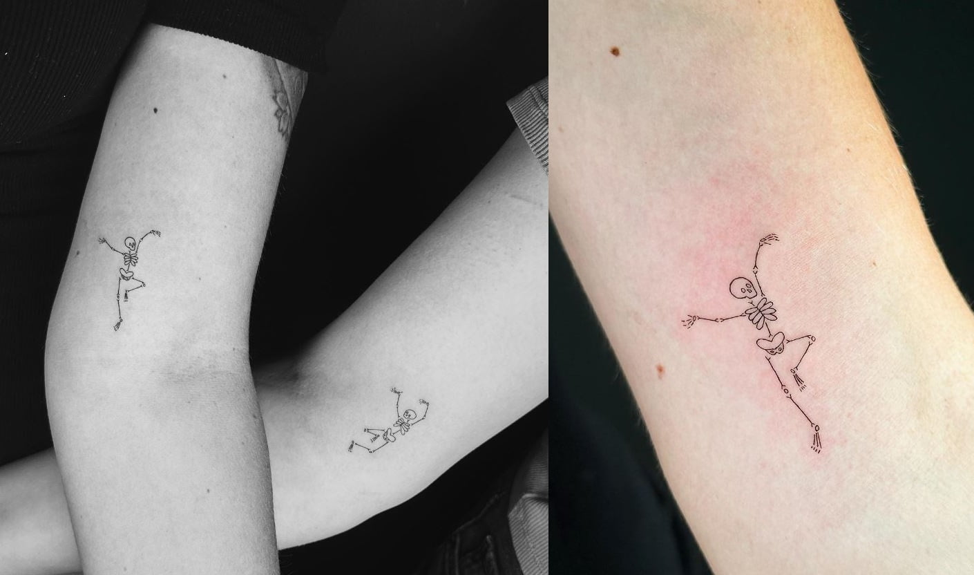 Tatouage Frère Et Sœur Mini Squelette Dansant 