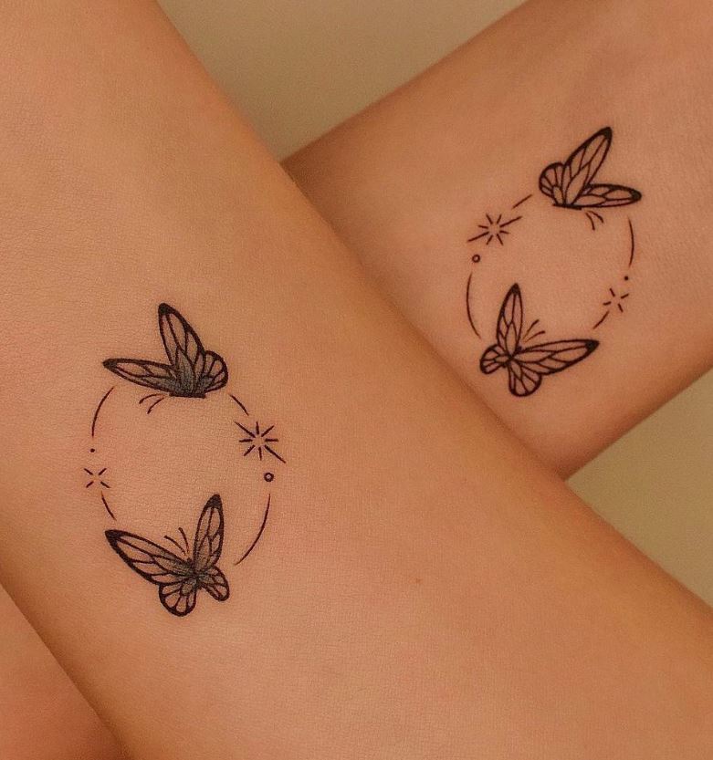 Tatouage Meilleure Amie Duo De Papillon étoilé 