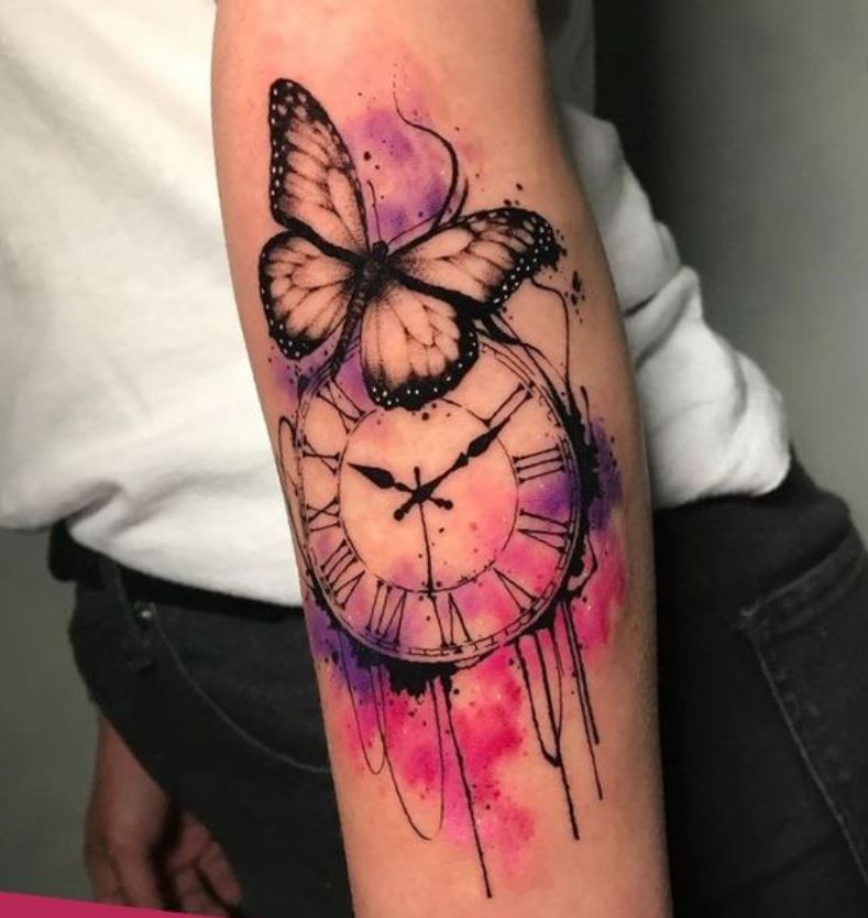 Tatouage Horloge Et Papillon 