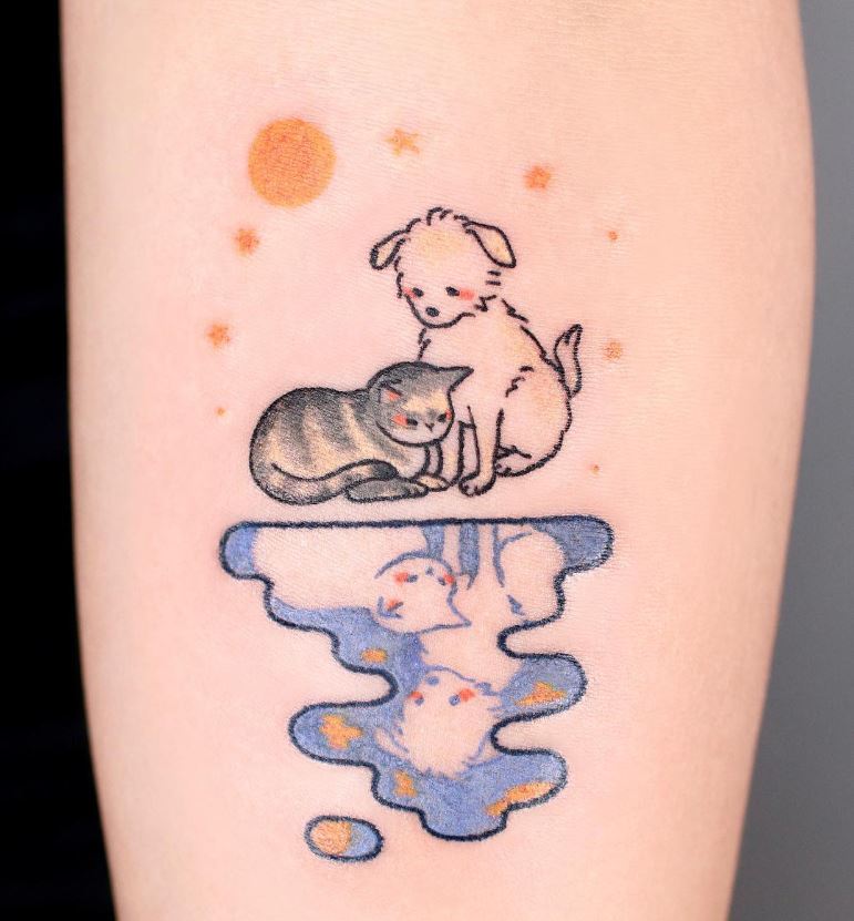 Tatouage Frère Et Sœur Chien Et Chat à Reflet 