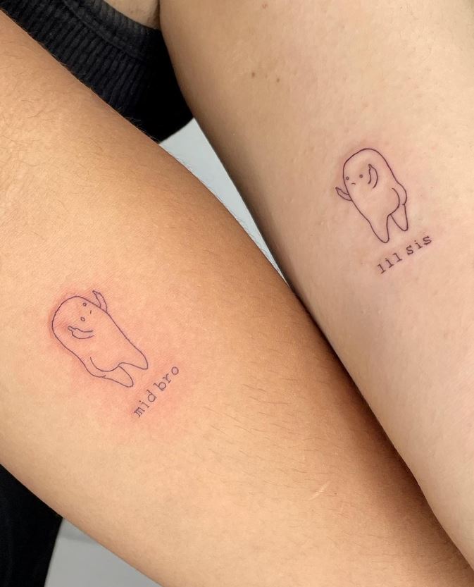 Tatouage Frère Et Sœur Caricature De Dent Et Lettrage 