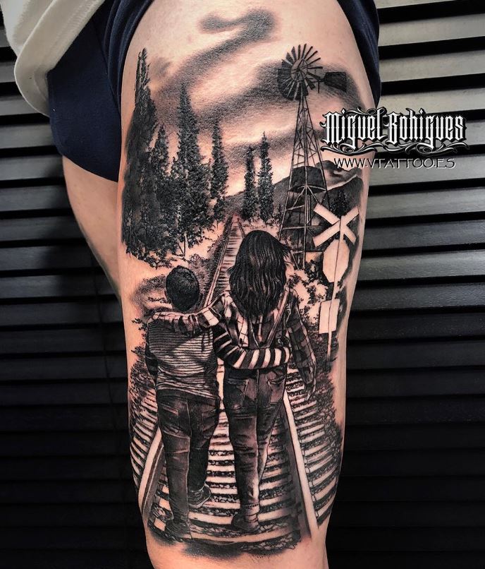 Tatouage Frère Et Sœur Promenade Sur Les Rails 