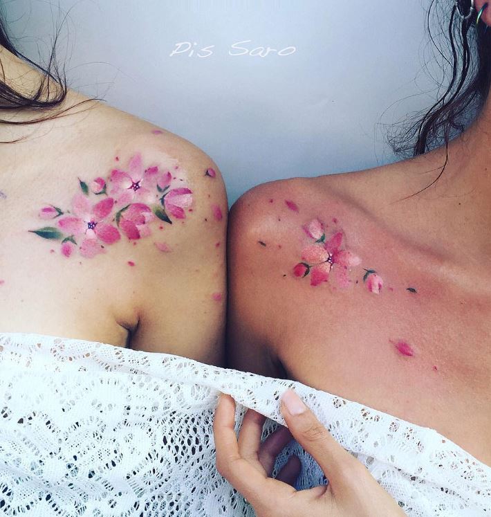 Tatouage Meilleure Amie Fleurs De Cerisier 