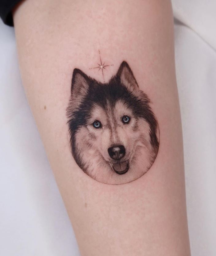 Tatouage Chien Husky étoilé 