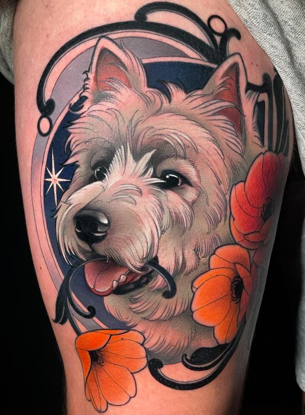 Tatouage Chien Westie Et Coquelicots 